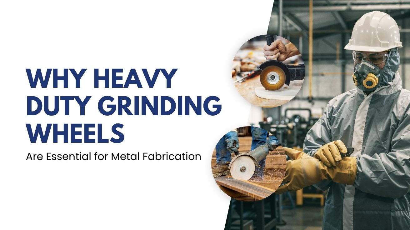 Industrial worker grinding steel surface with abrasive wheel and sparks